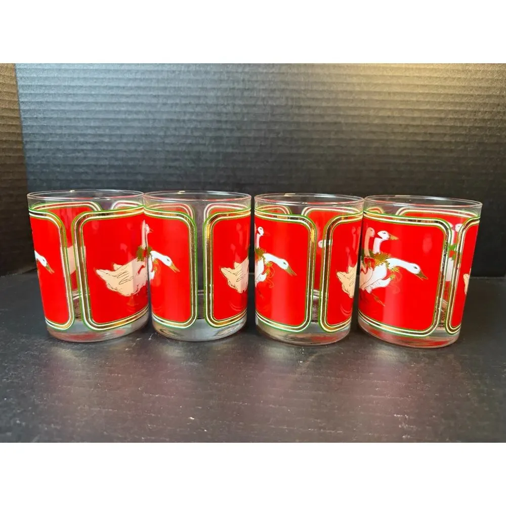 Culver Holly Goose Glasses Holiday Old Fashion Christmas Eggnog (4/14oz) w/Box